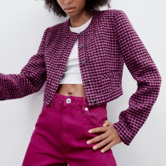 Zara Textured dark pink cropped jacket- NEW with Tags. - Picture 5 of 7